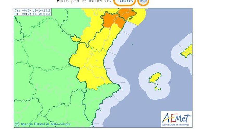 Aemet activa el aviso de lluvias muy fuertes y persistentes a partir del jueves