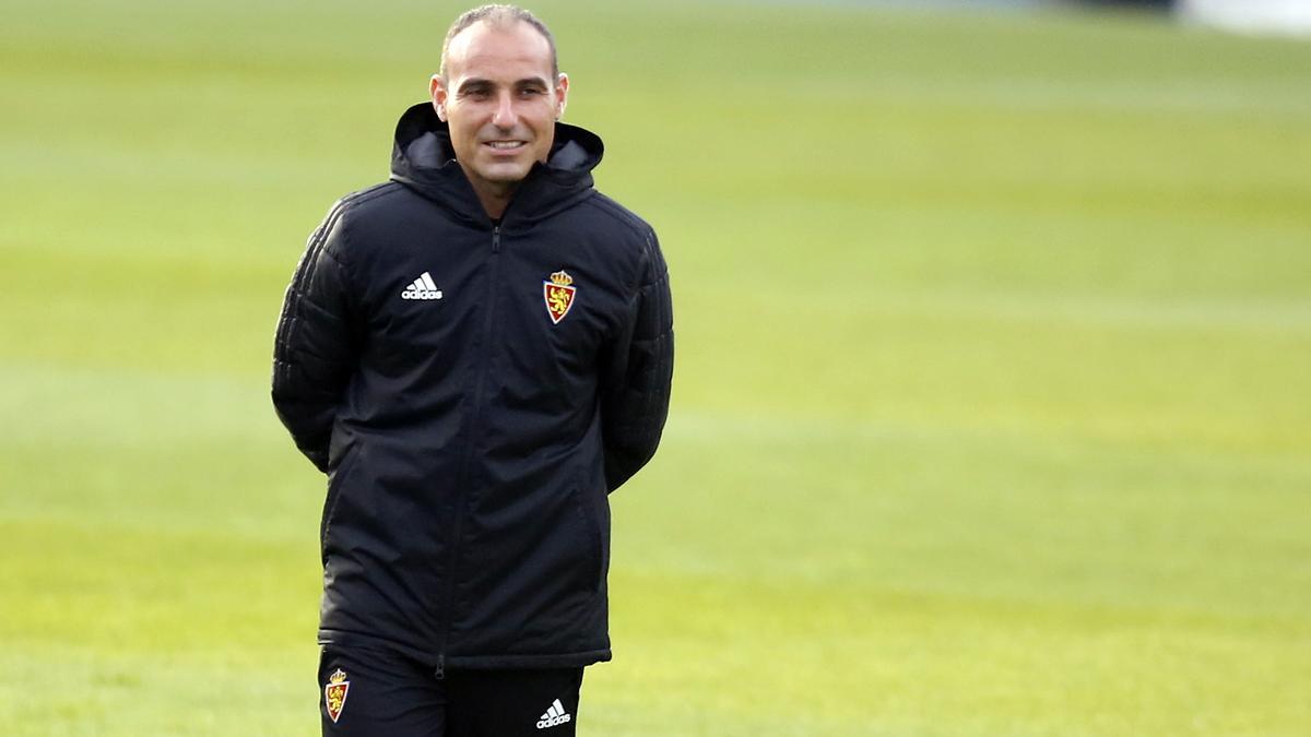 Iván Martínez, en un entrenamiento con el primer equipo zaragocista.