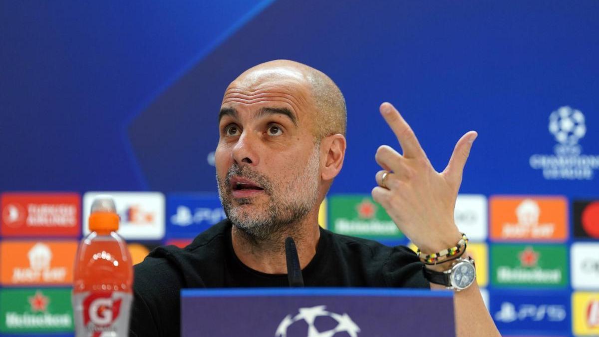 Pep Guardiola en la rueda de prensa del Real Madrid-Manchester City.