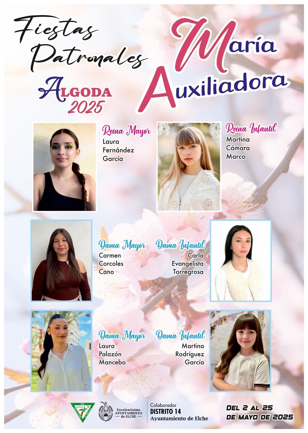 Representantes de las Fiestas de Algoda en honor a María Auxiliadora
