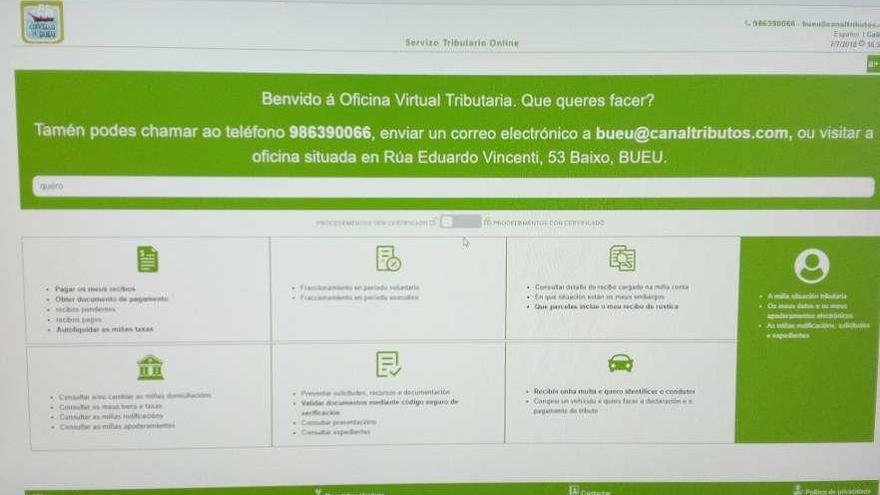 Imagen del nuevo portal de la Oficina Virtual Tributaria de Bueu. // Santos Álvarez