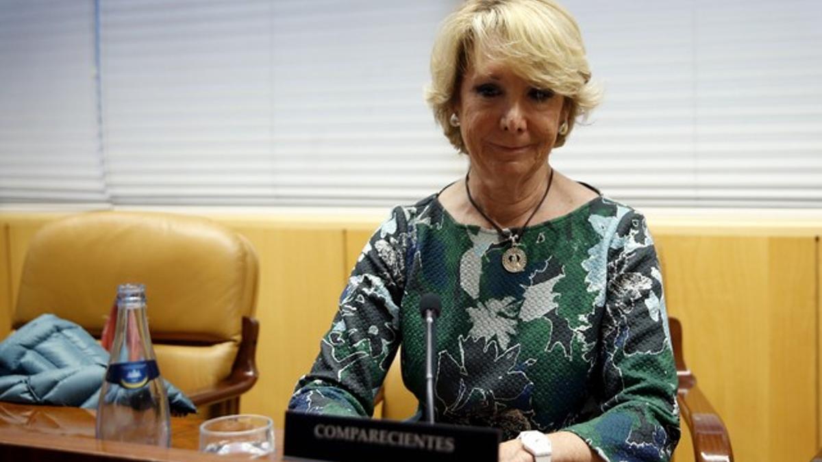 Esperanza Aguirre, durante su comparecencia el pasado 12 de febrero en la comisión de corrupción de la Asamblea de Madrid.