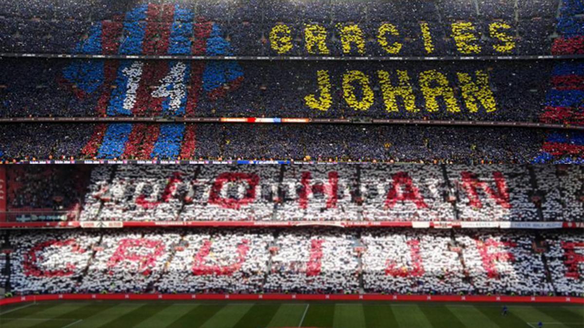 Los mosaicos del Camp Nou y del Amsterdam Arena dedicados a Cruyff