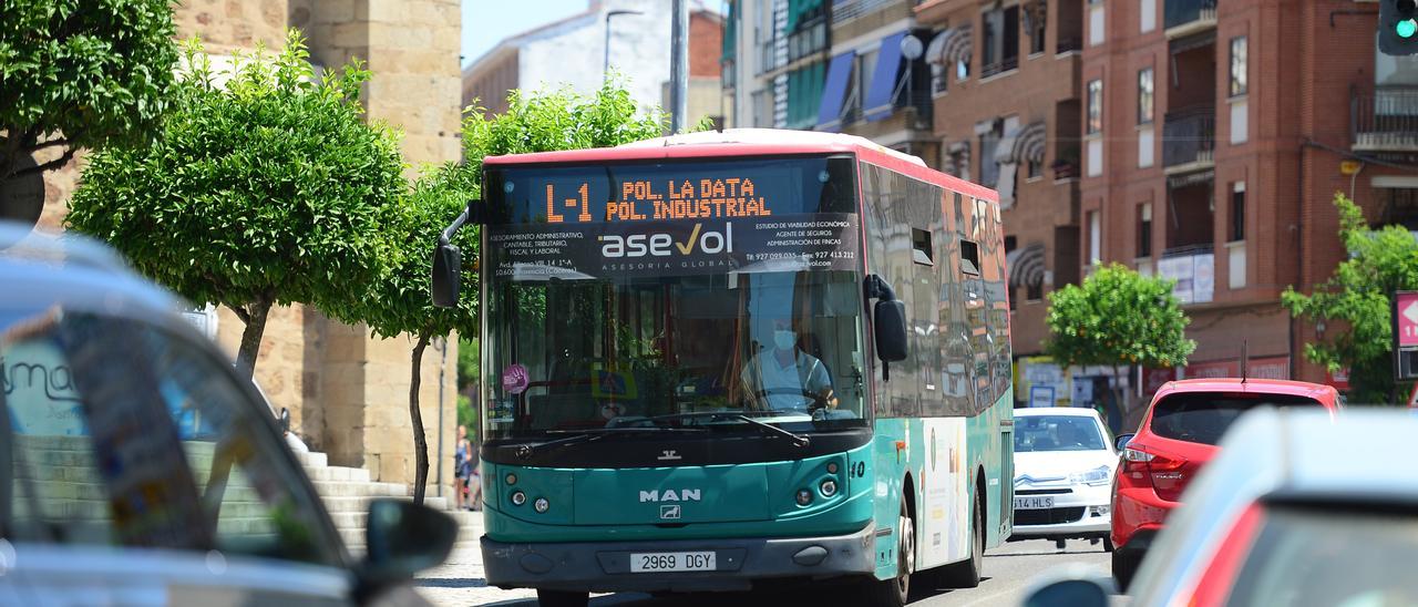 Un autobús urbano de la línea 1, por las calles de Plasencia.