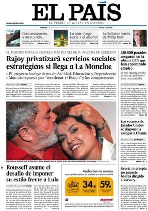 A les pàgines interiors, ’El País’ destaca també que Hisenda planeja enviar més inspectors als centres de treball; que el primer vol Barcelona-Lleida només va aconseguir vendre dos bitllets, de manera que es va suspendre; que l’alcohol causa més estralls en la societat que les drogues legals, i que el jutge va ignorar l’alerta de la policia sobre el parricida de Tarragona.