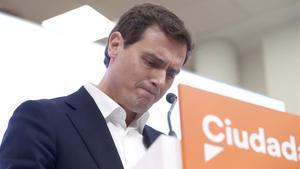  Albert Rivera, durante la comparecencia en la que anunció su retirada de la política.