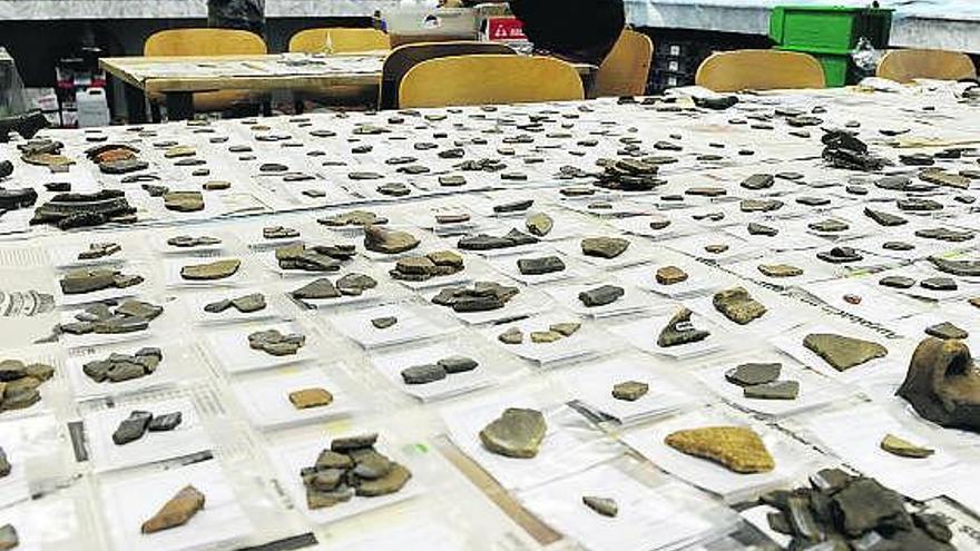 Piezas del Chao Samartín listas para su estudio, en el laboratorio arqueológico.