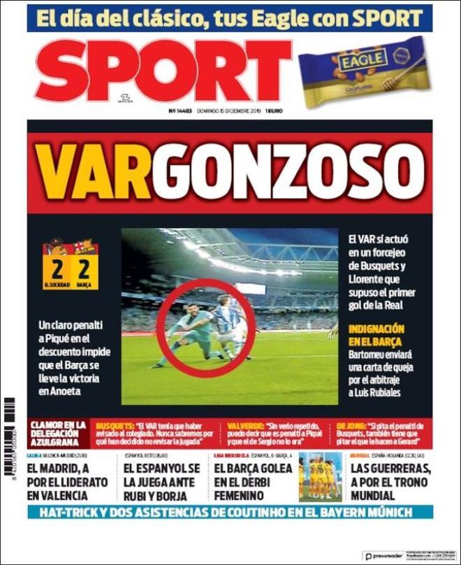 La portada de Sport del 15 de diciembre