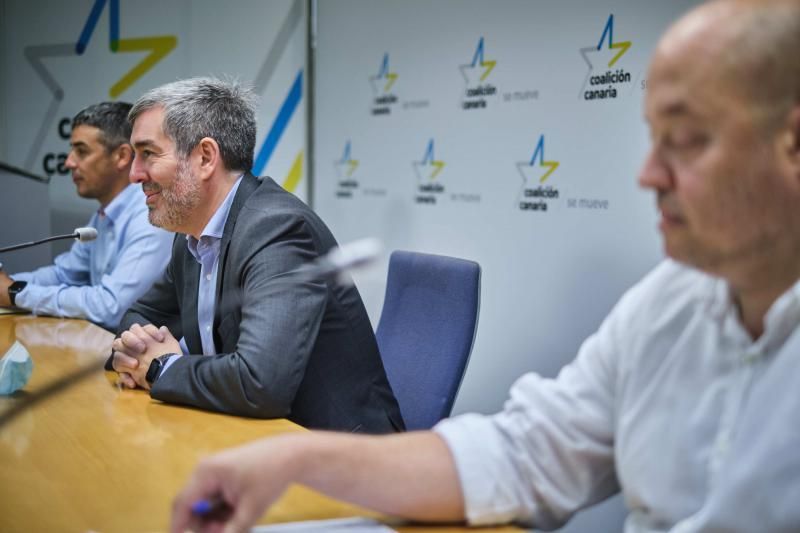 CC-PNC presenta un paquete de propuestas sanitarias para la recuperación turística de Canarias. Fernando Clavijo, Narvay Quintero y José Díaz Flores  | 01/06/2020 | Fotógrafo: Andrés Gutiérrez Taberne