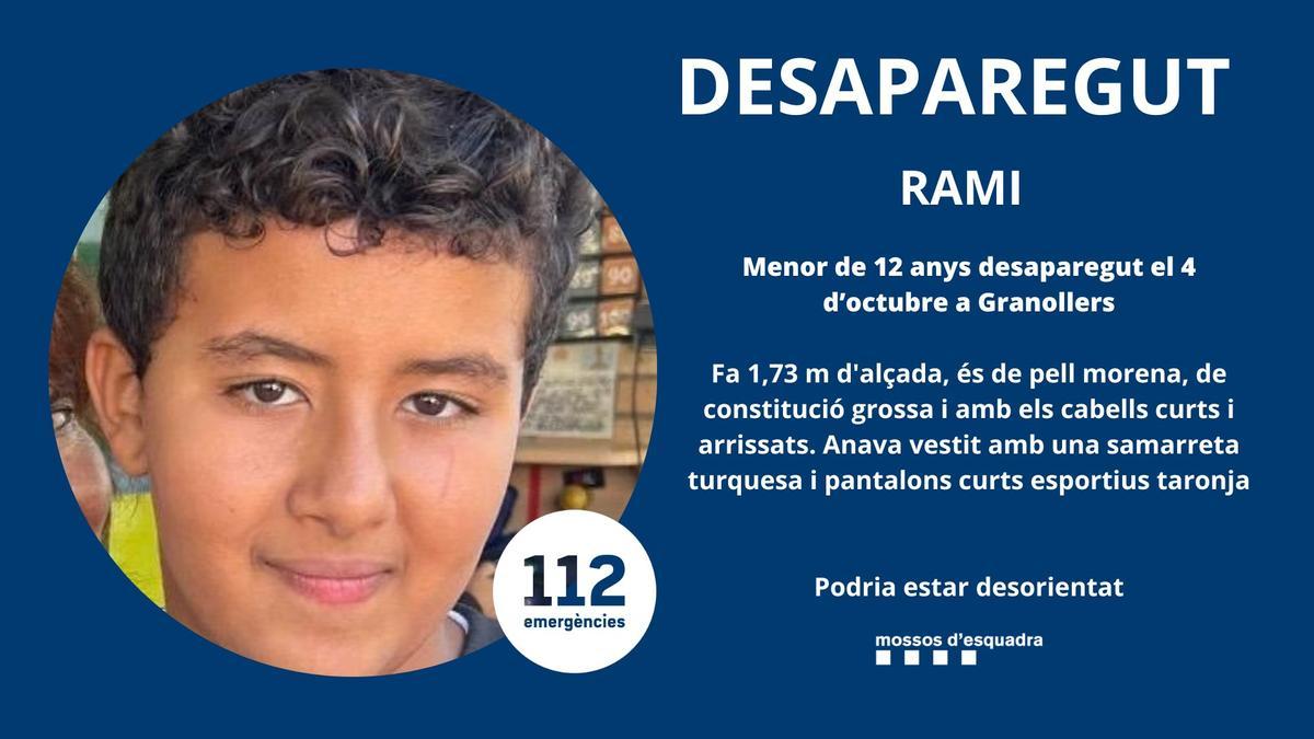 Rami, un menor desaparecido en Granollers.