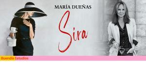 Una imagen de la portada de la novela ’Sira’ y María Dueñas.