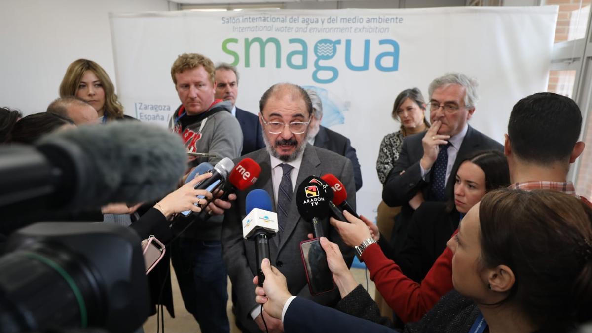 El presidente de Aragón ha valorado la unión de estaciones desde la inauguración de la feria Smagua.