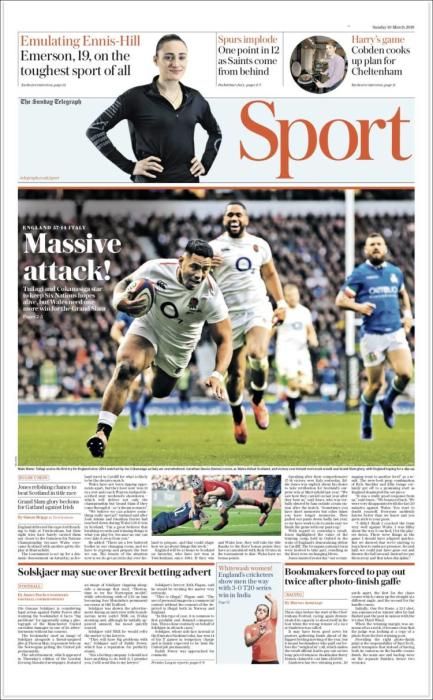 Portada TELEGRAPH SPORT domingo 10 marzo 2019