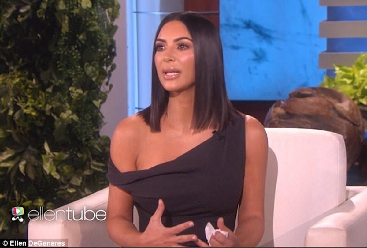 Kim Kardashian llorando en la entrevista concedida a Ellen Degeneres