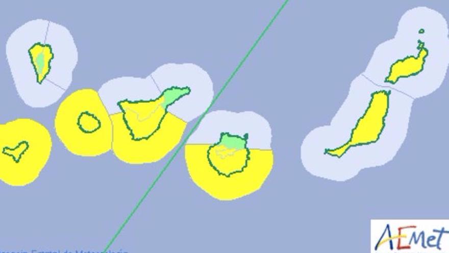 Mapa de avisos para este jueves en Canarias.