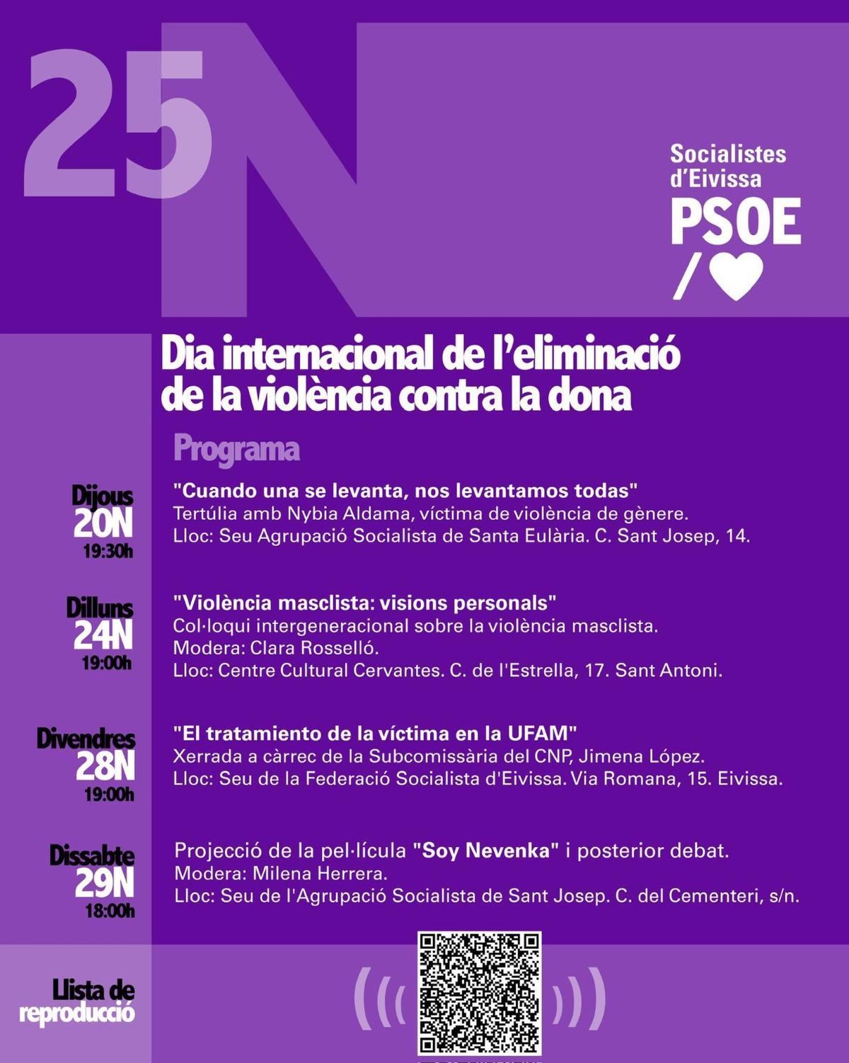 Detalle del cartel de los actos del 25N del PSOE.