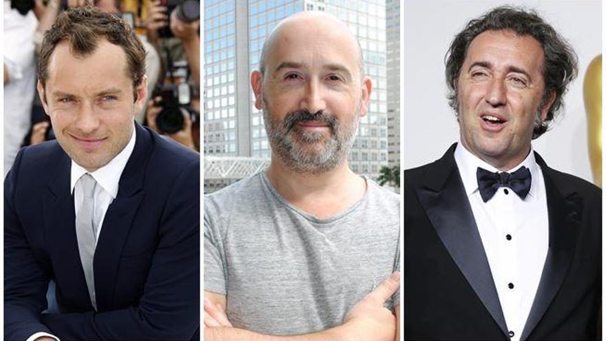 Jude Law, Javier Cámara y Paolo Sorrentino.