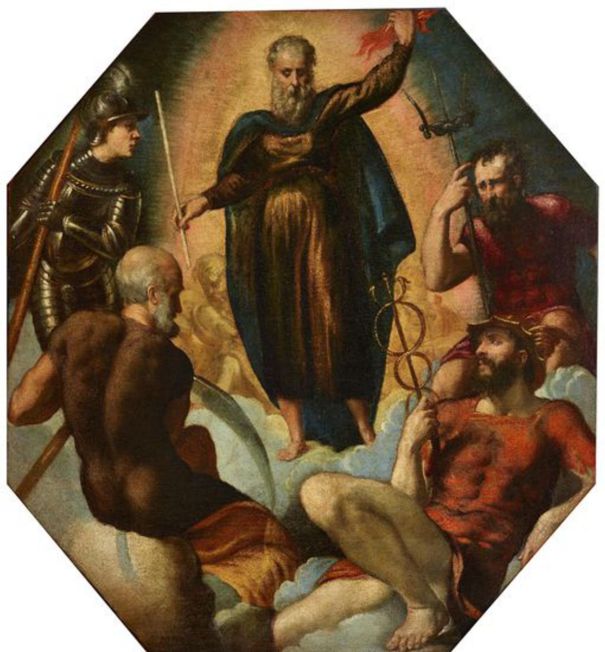 Bacanal, obra de Niccolò Frangipiane.  Á dereita: A alba,  de Sebastiano Ricci. Abaixo: O concilio  dos deuses,  de Tintoretto.