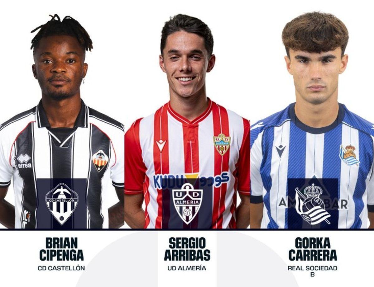 Sergio Arribas (Almería) y Gorka Carrera (Real Sociedad B), los rivales de Brian Cipenga (Castellón).