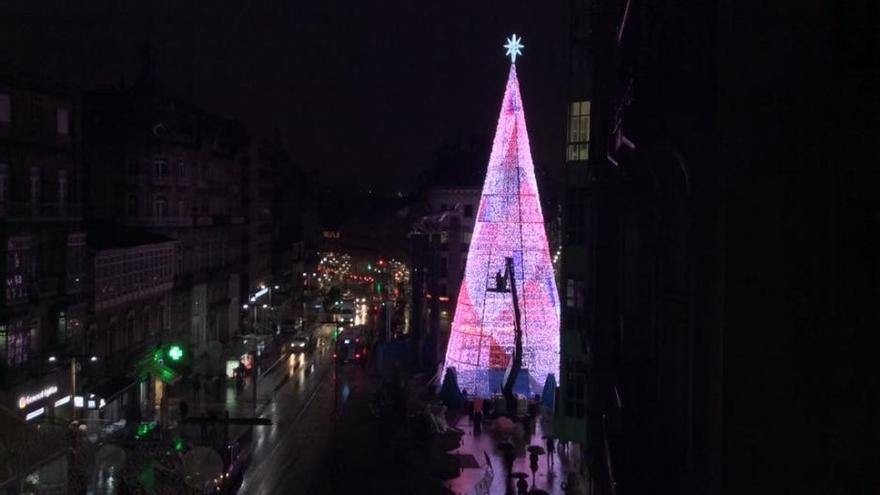 Pruebas de la iluminación de Navidad en Vigo