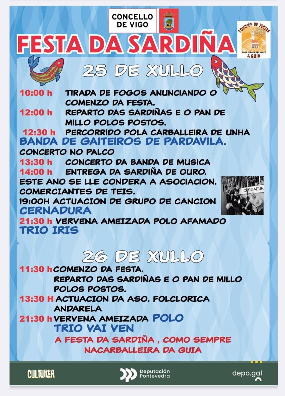 Cartel de la Festa da Sardiña da Guía, en Teis.