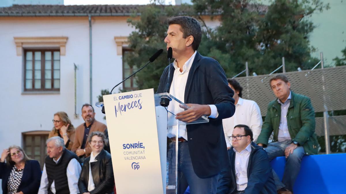 Carlos Mazón durante un acto de campaña del PP en Castelló.