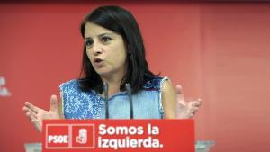 Adriana Lastra, durant la roda de premsa oferta avui a la seu de Ferraz.