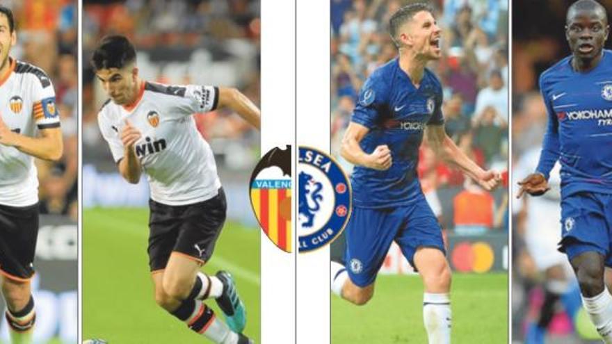Batalla en el centro del campo en el Valencia CF-Chelsea