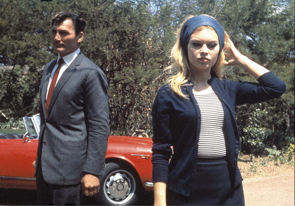 FILE - French actress Brigitte Bardot with actor Jack Palance during filming of the movie "Le Mepris" aka "Contempt", by Jean-Luc Godard, in Rome, Italy, May 1963. (AP Photo/File) Associated Press / LaPresse Only italy and spain. EDITORIAL USE ONLY / ONLY ITALY AND SPAIN