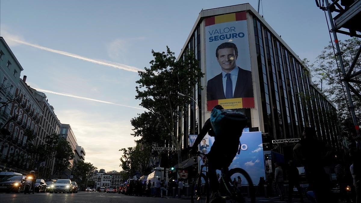 Sede del Partido Popular en la Calle Génova de Madrid este domingo.