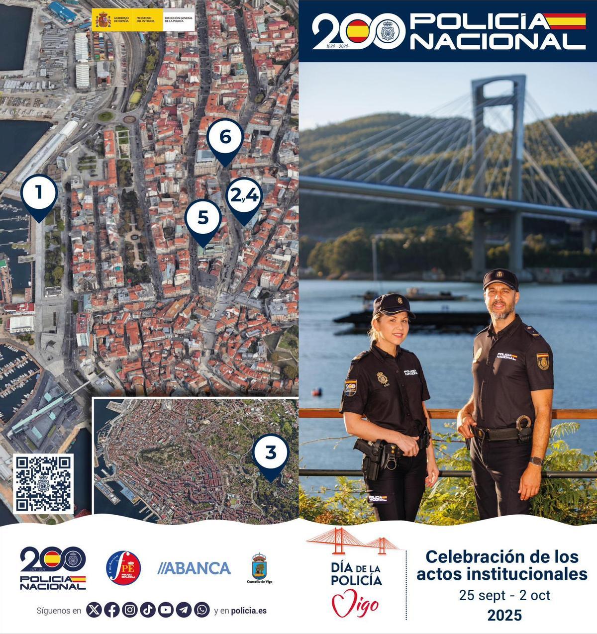 Mapa de actividades del Cuerpo Nacional de Policía en Vigo con motivo del Día de la Policía.