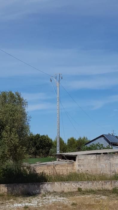 Una grúa rompe un cable de alta tensión y deja sin luz a una parte del pueblo de Algaida