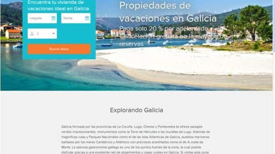 Portal de una web que oferta inmuebles para pasar las vacaciones en Galicia.