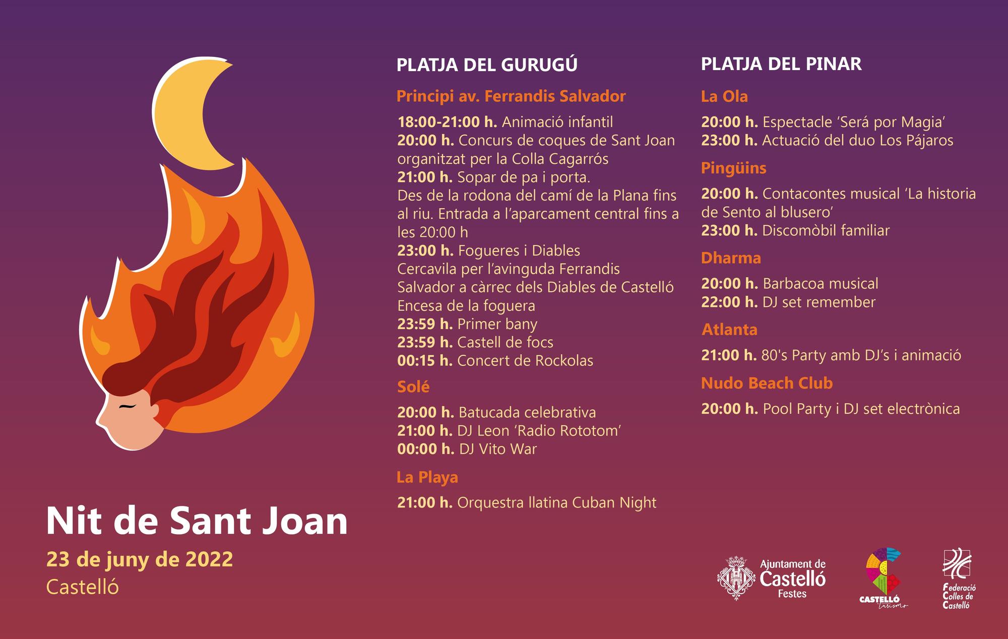 Cartel de las actividades programadas para la Noche de San Juan en Castelló.