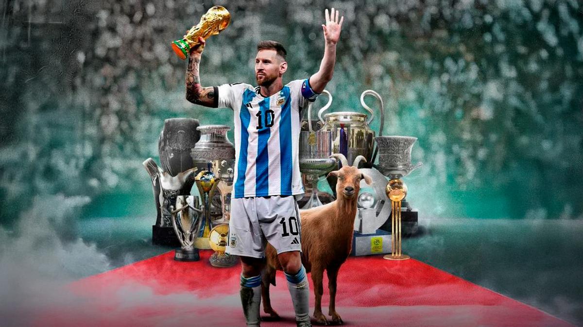 Un meme de Messi como el GOAT («Greatest Of All Time», o cabra) en fútbol.