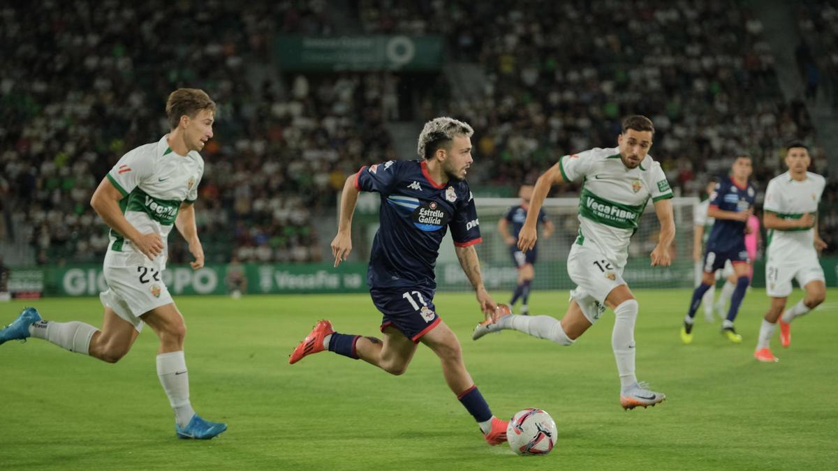 David Mella durante el Elche-Dépor