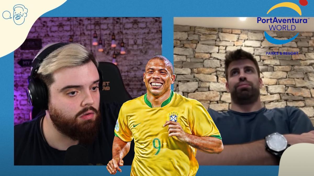 Ibai, Piqué y Ronaldo con el logo de Port Aventura World