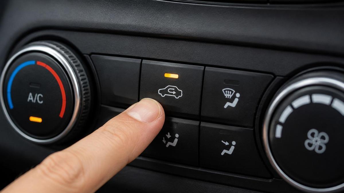El botón de recirculación del aire del coche.