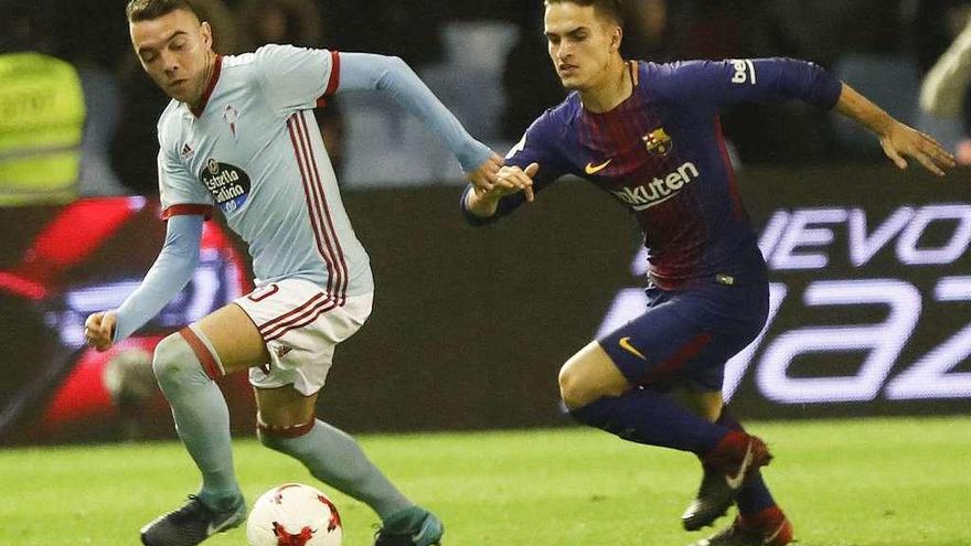 Denis Suárez persigue a Iago Aspas durante la última visita del salcedano a Balaídos con el Barcelona en 2017. // Ricardo Grobas