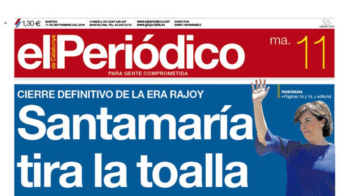 La portada de EL PERIÓDICO DE CATALUNYA del martes, 11 de septiembre del 2018