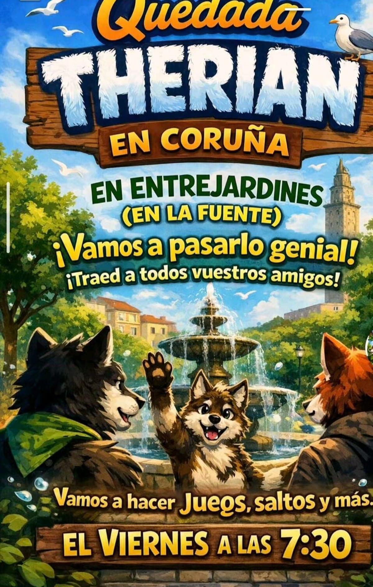 Cartel del anuncio de la reunión therian de este viernes en A Coruña.