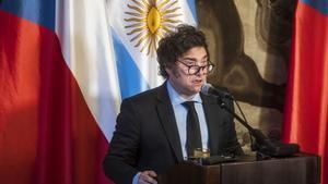El presidente de Argentina, Javier Milei, este lunes en Praga.