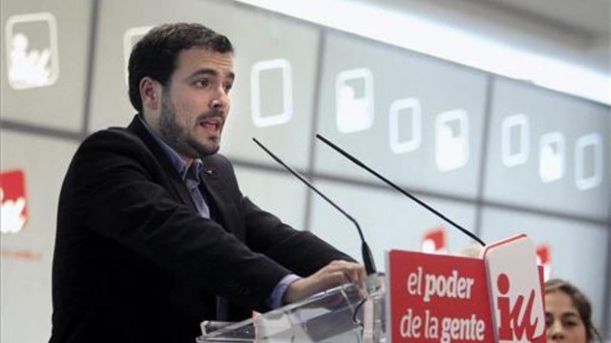 El candidato de IU a las elecciones generales, este sábado, en Madrid.