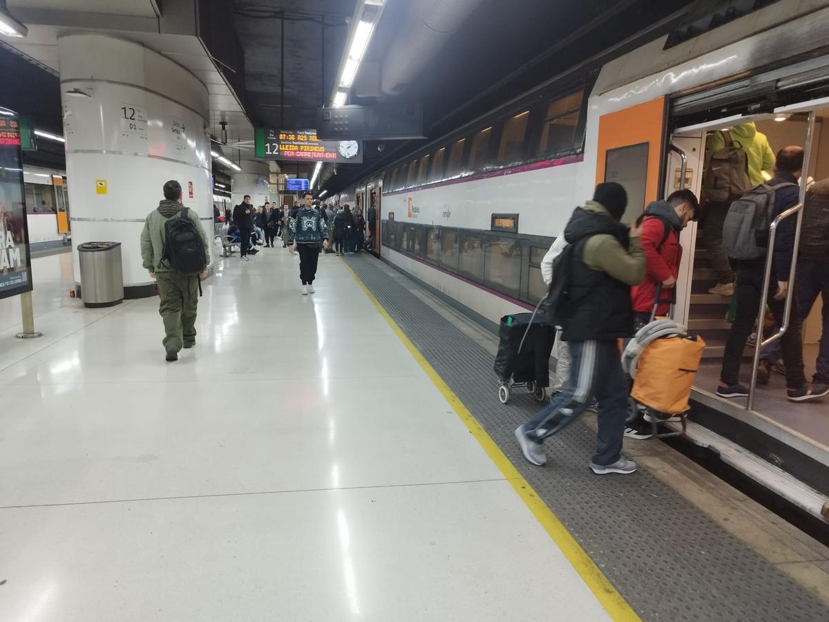 Un tren con destino Sant Vicenç - Lleida Pirineus, esta mañana