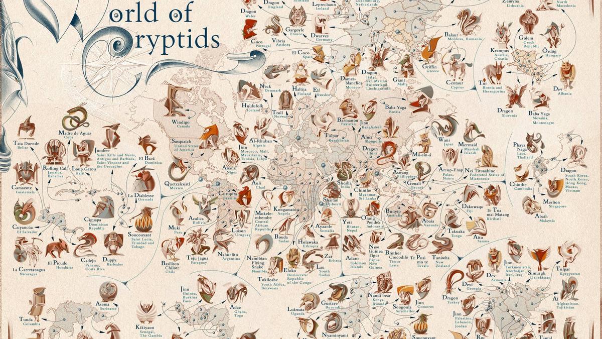 El mapa con la criatura mitológica más famosa de cada país