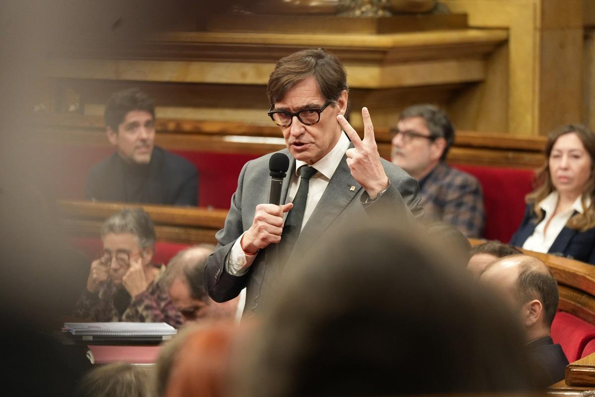 El president de la Generalitat, Salvador Illa, este miércoles en el Parlament