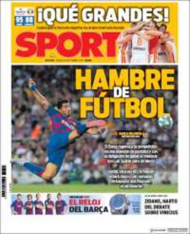 La portada del Sport del 14 de septiembre de 2019