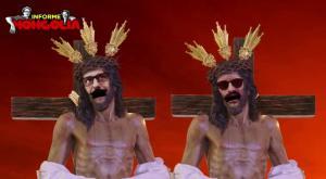 Els humoristes de ’Mongolia’ Darío Danti i Edu Galán posen la seva cara al Crist de l’Amargura i xiulen ’Always look on the bright side of life’, single de ’La vida de Brian’