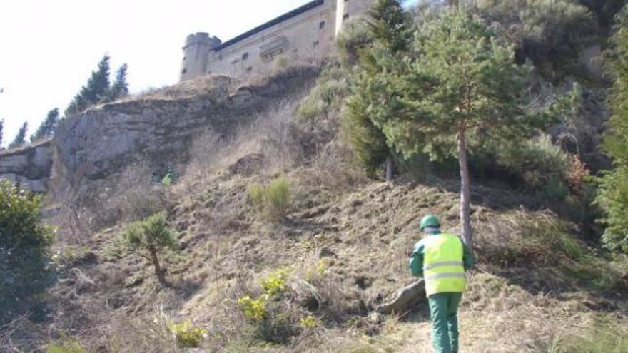 Labores de limpieza de las inmediaciones del Castillo de Puebla.