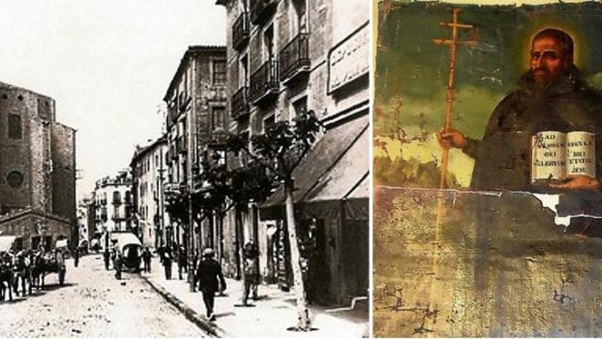 Imatge històrica de la plaça de Sant Domènec (esquerra) i pintura barroca de Sant Ignasi (dreta)